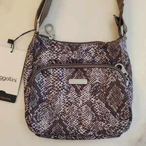Baggallini Gray Snake Print Crossbody Bag